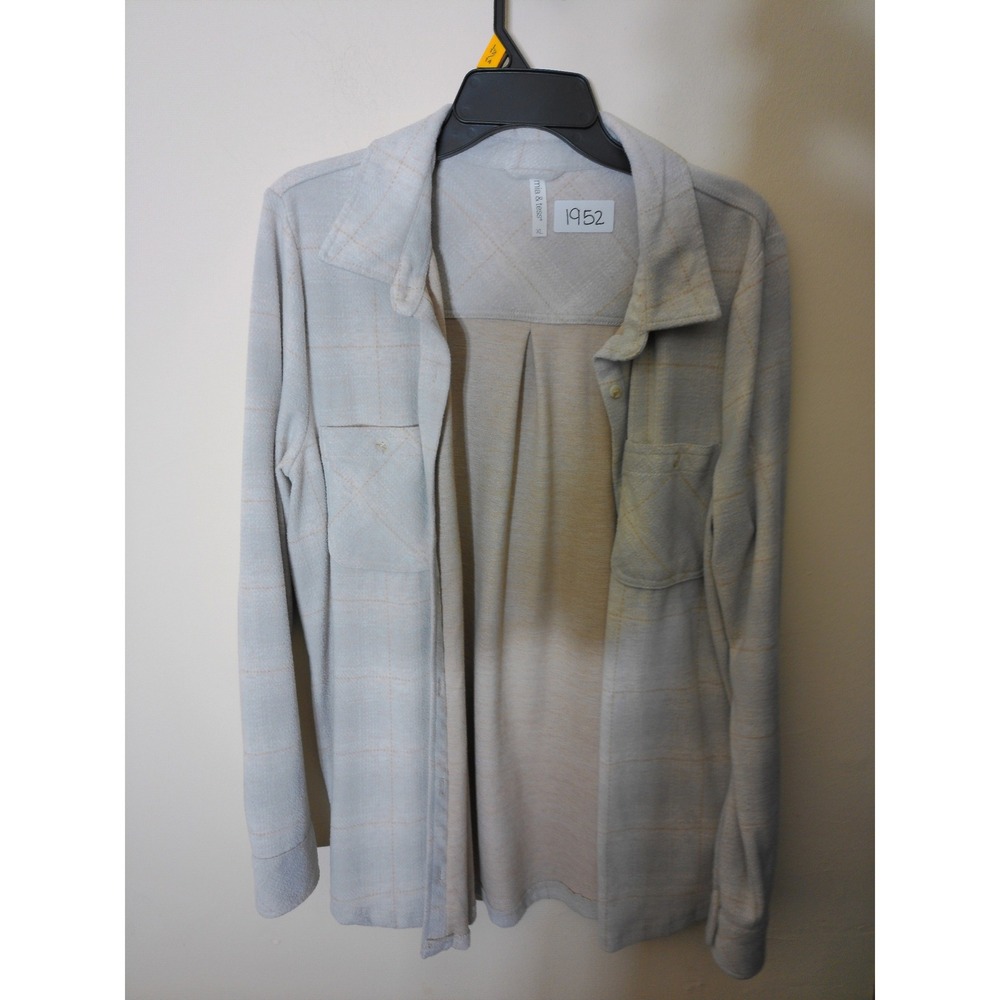 Mia & Tess Button Down Womens XL Grey Cream Plaid Brushed Soft Coastal Academia